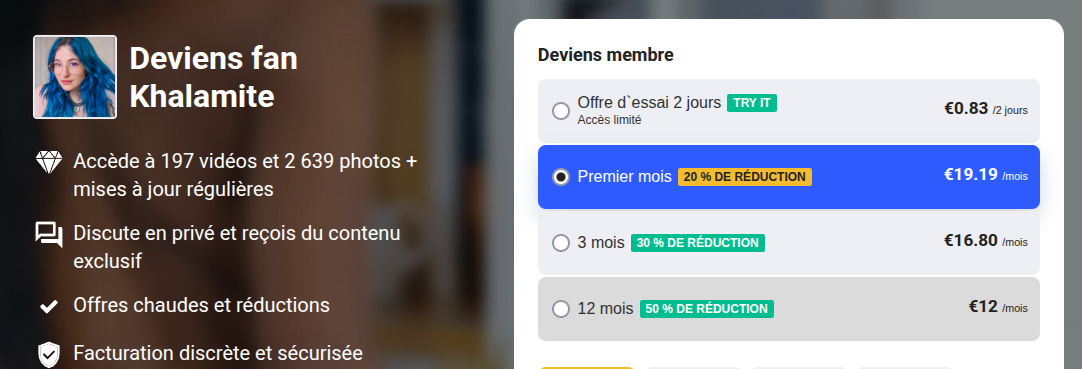 FanClub Faphouse Khalamite tarifs
